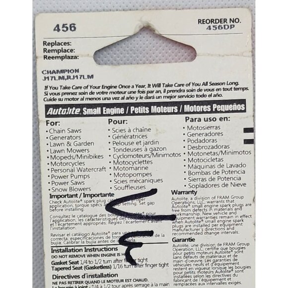 Adv Autolite 456 Spark Plug For Small Engines Original Equipment Replacement - Picture 12 of 13
